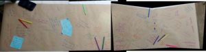 Flipchart paper with comments about people and seals