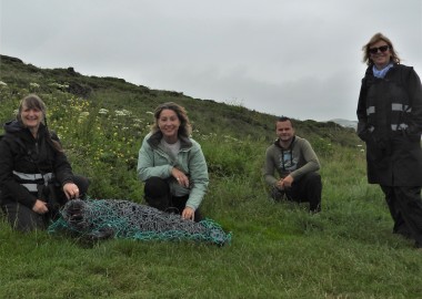 Rebecca Pow meets Cornwall Seal Group Research Trust's Steering Group and Gracie the ghost gear seal (created by artist Emily Barker)