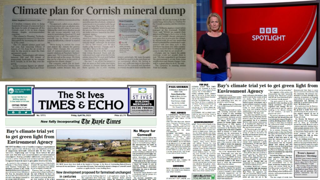 Screenshots of news and TV articles from the Times national newspaper to the St Ives Times and Echo